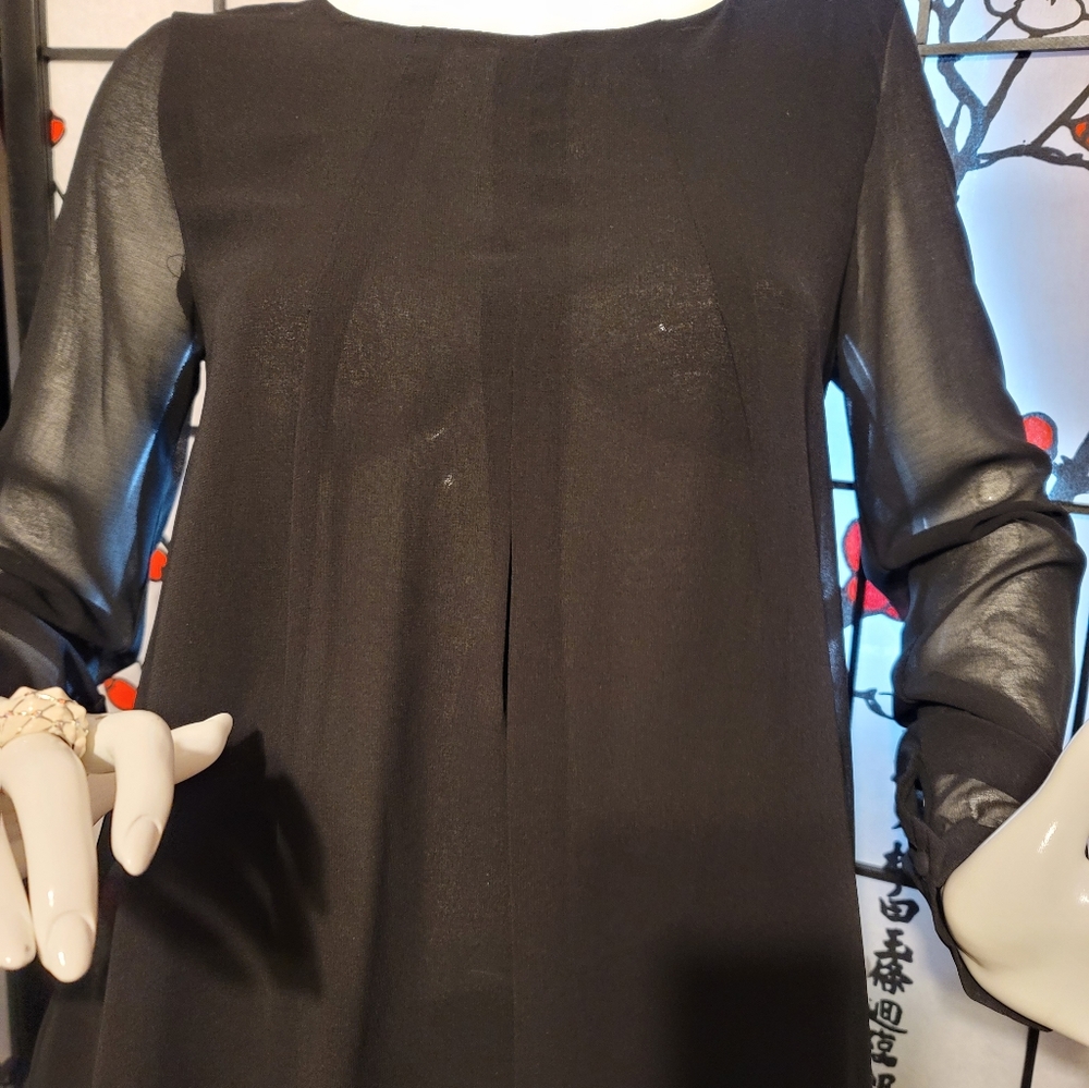 MINE LADIES BLACK BABY DOLL PLEATED FRONT/PEEK A BOO BACK BLOUSE/SIZE SMALL - Picture 11 of 14